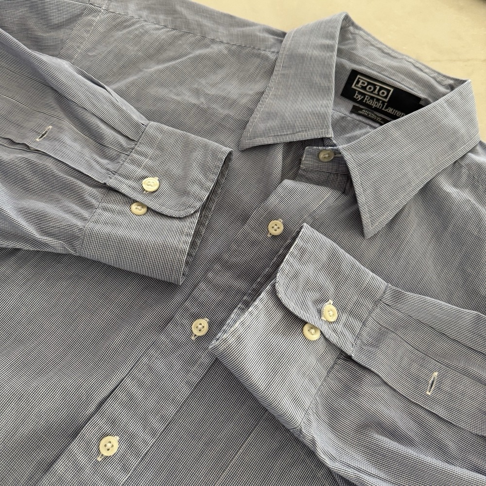 Polo Ralph Lauren Andrew Cotton Button Down Shirt XL 17 34/35 Check Blue Preppy